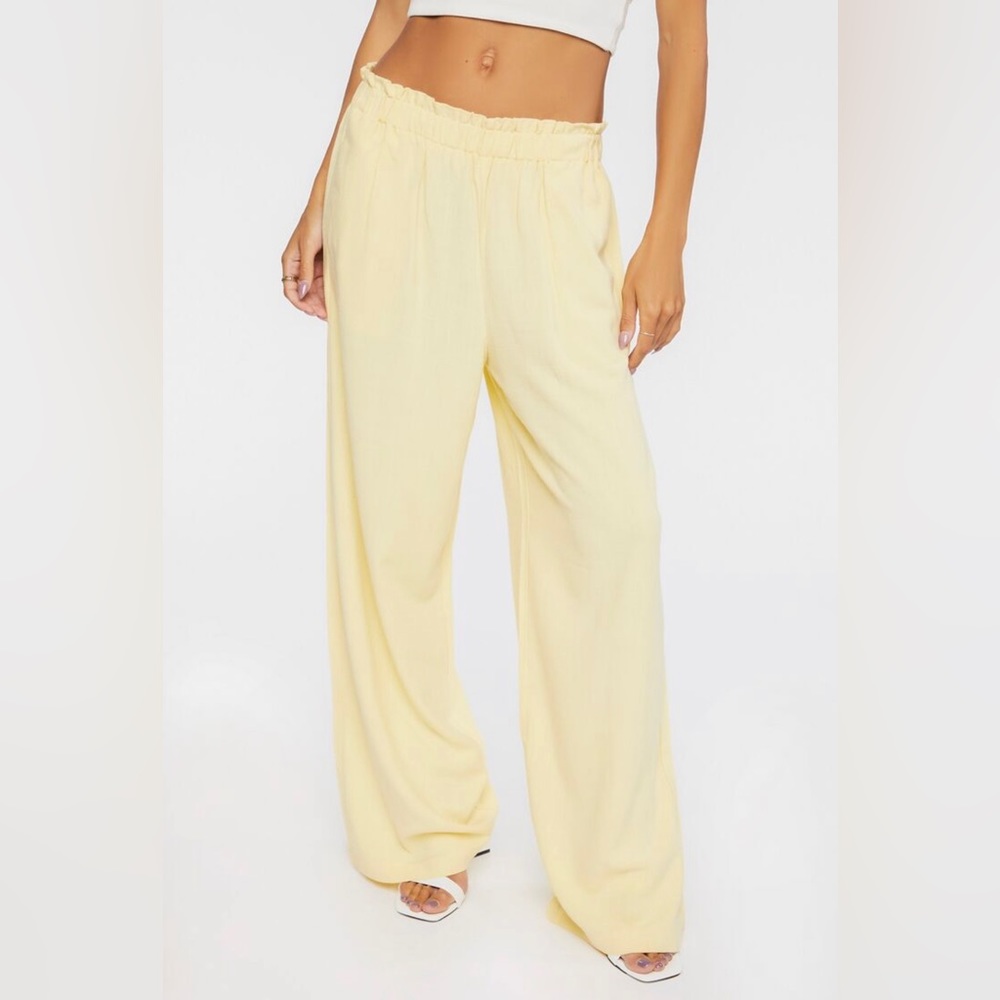 Linen blend paper bag pants